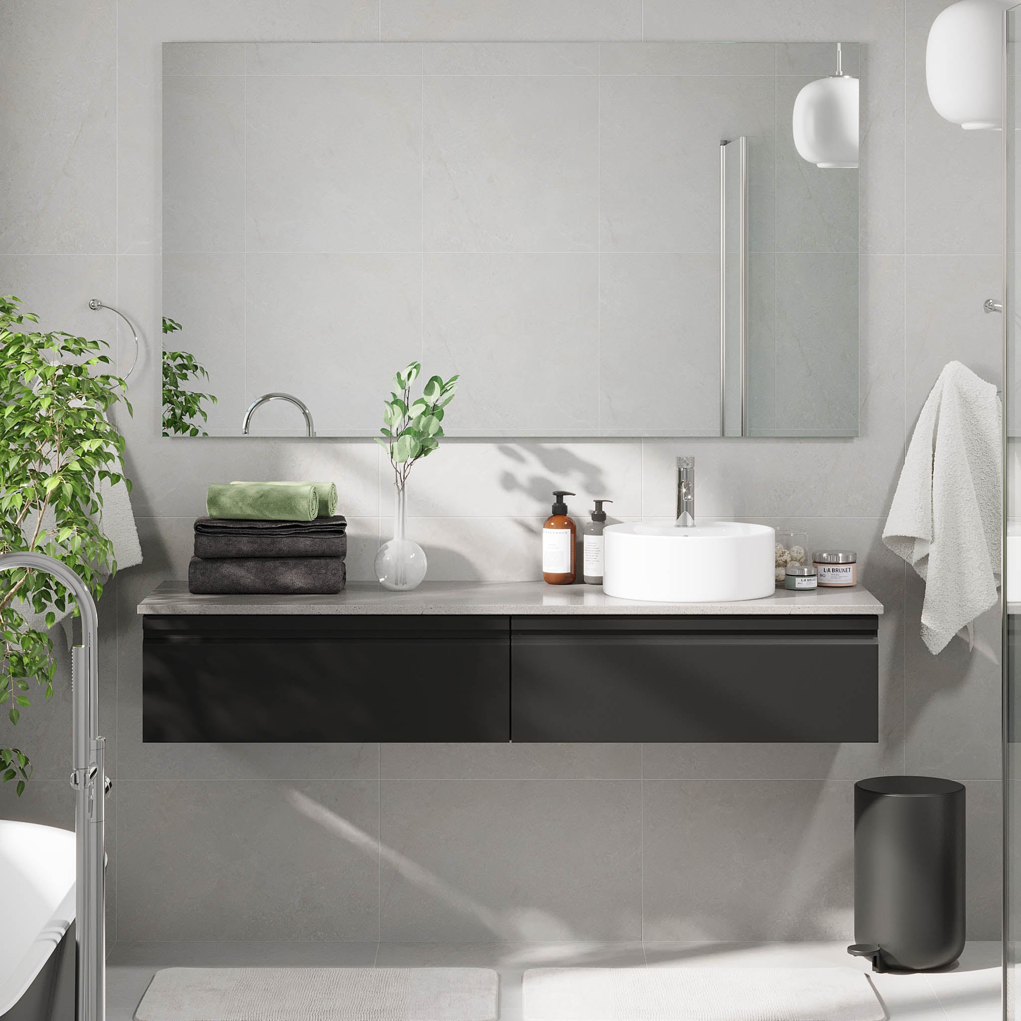 Mirage Badmøbel med grå bordplade, Mat Sort