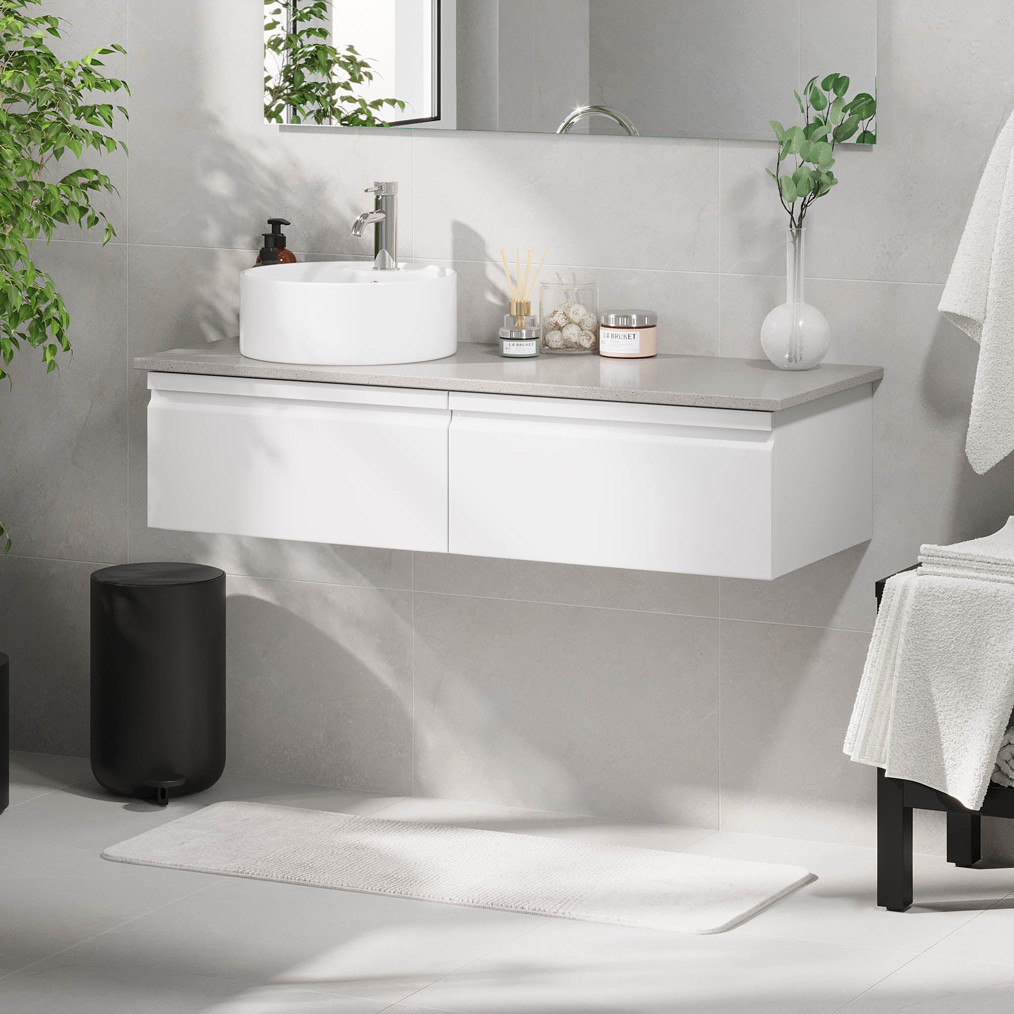 Mirage Badmøbel med grå bordplade, Mat Hvid - 60 cm (AFHENTNING!)