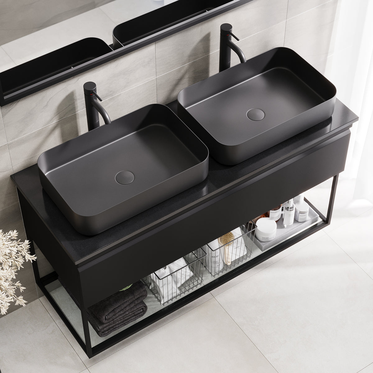 Kvitfjell Compact Badmøbel med Quarts Sort Bordplade, Mat Sort