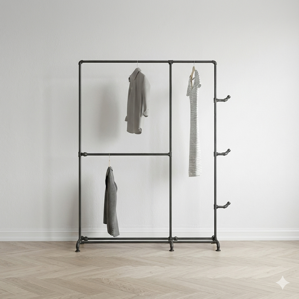 Mors Garderobestativ, Industrielle Vandrør - Gulvmodel - Mat sort (AFHENTNING)