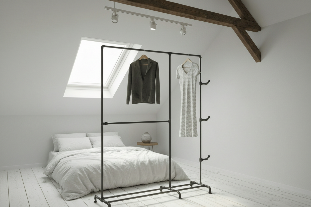 Mors Garderobestativ, Industrielle Vandrør - Gulvmodel - Mat sort (AFHENTNING)