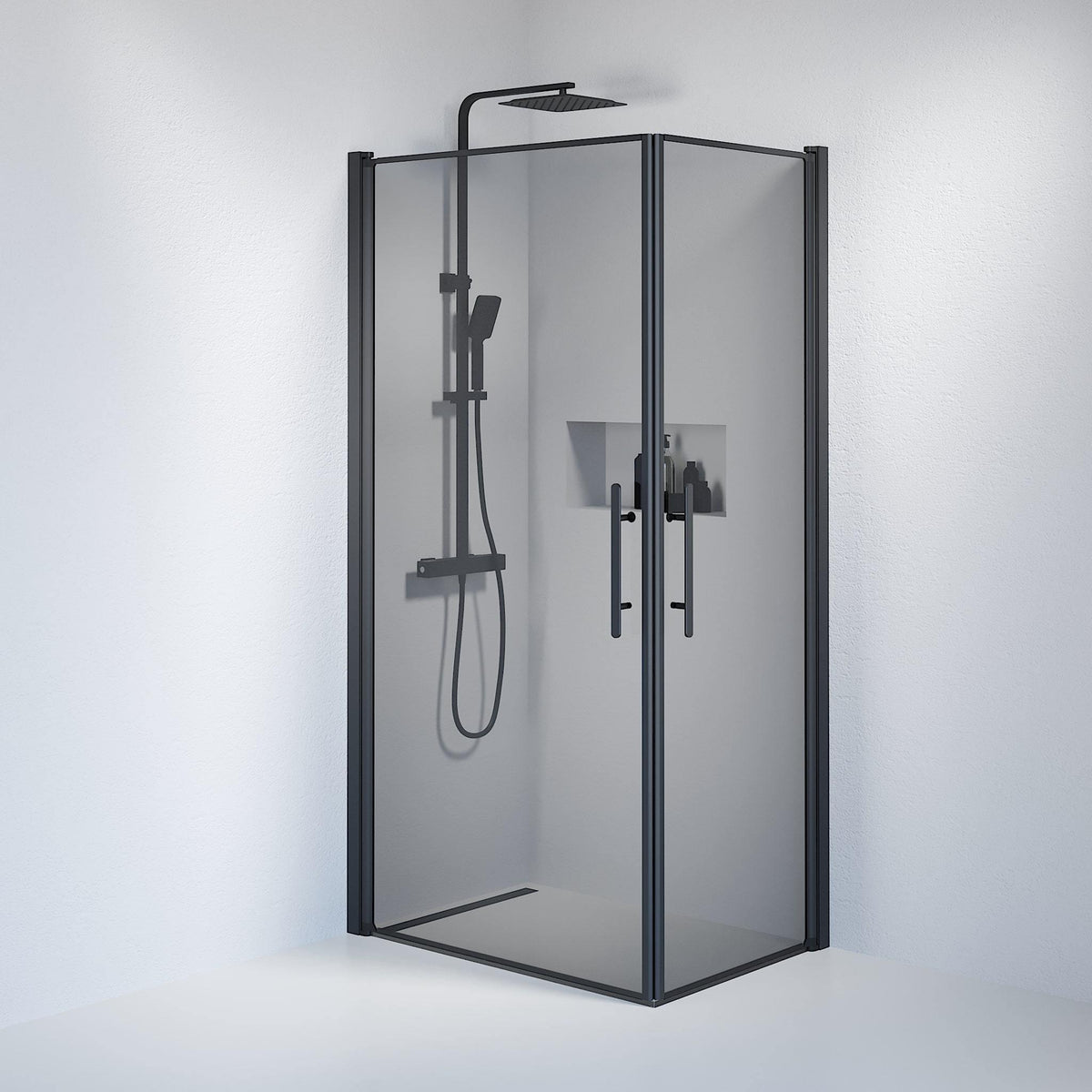 Brusehjørne Firkantet, Tonet Glas, Sort Profil - HomeTomato - 36-701-02-56-00 - 8595677120219