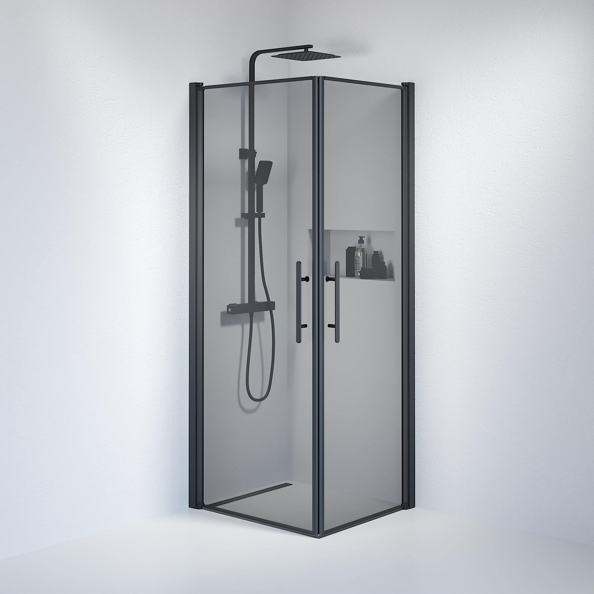 Brusehjørne Firkantet, Tonet Glas, Sort Profil - HomeTomato - 36-708-02-56-00 - 8595677120349