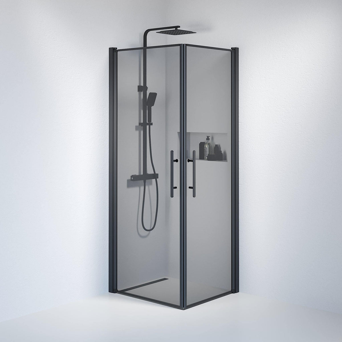 Brusehjørne Firkantet, Tonet Glas, Sort Profil - HomeTomato - 36-701-02-56-00 - 8595677120219