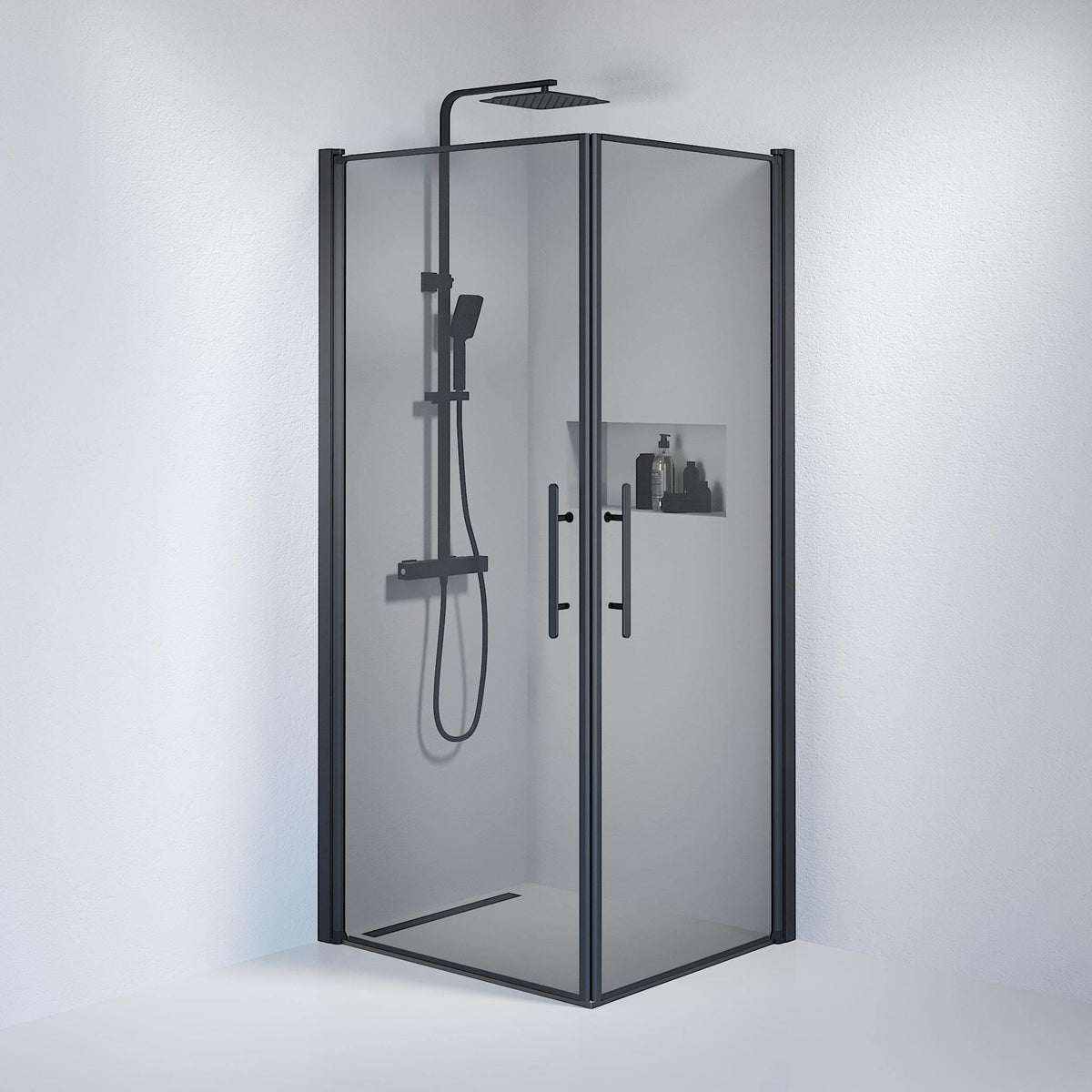Brusehjørne Firkantet, Tonet Glas, Sort Profil - HomeTomato - 36-809-02-56-00 - 8595677120868