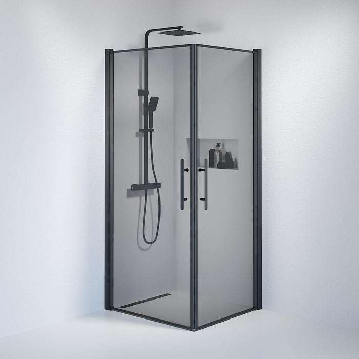 Brusehjørne Firkantet, Tonet Glas, Sort Profil - HomeTomato - 36-809-02-56-00 - 8595677120868