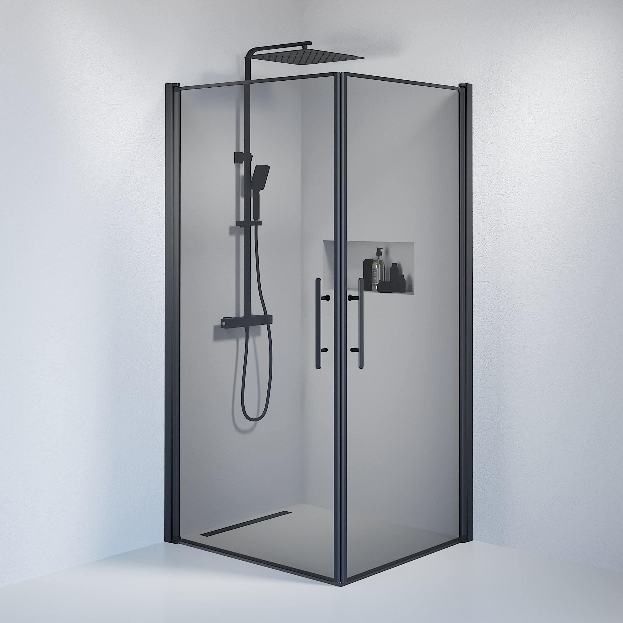 Brusehjørne Firkantet, Tonet Glas, Sort Profil - HomeTomato - 36-901-02-56-00 - 8595677121124