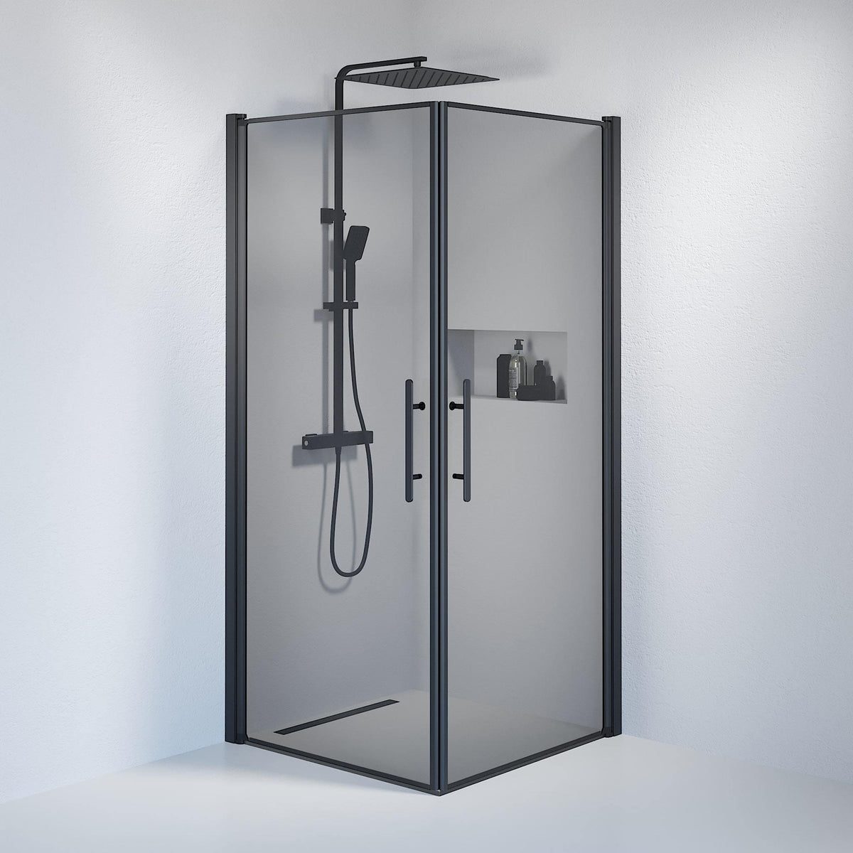 Brusehjørne Firkantet, Tonet Glas, Sort Profil - HomeTomato - 36-909-02-56-00 - 8595677120998