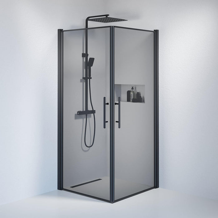 Brusehjørne Firkantet, Tonet Glas, Sort Profil - HomeTomato - 36-909-02-56-00 - 8595677120998