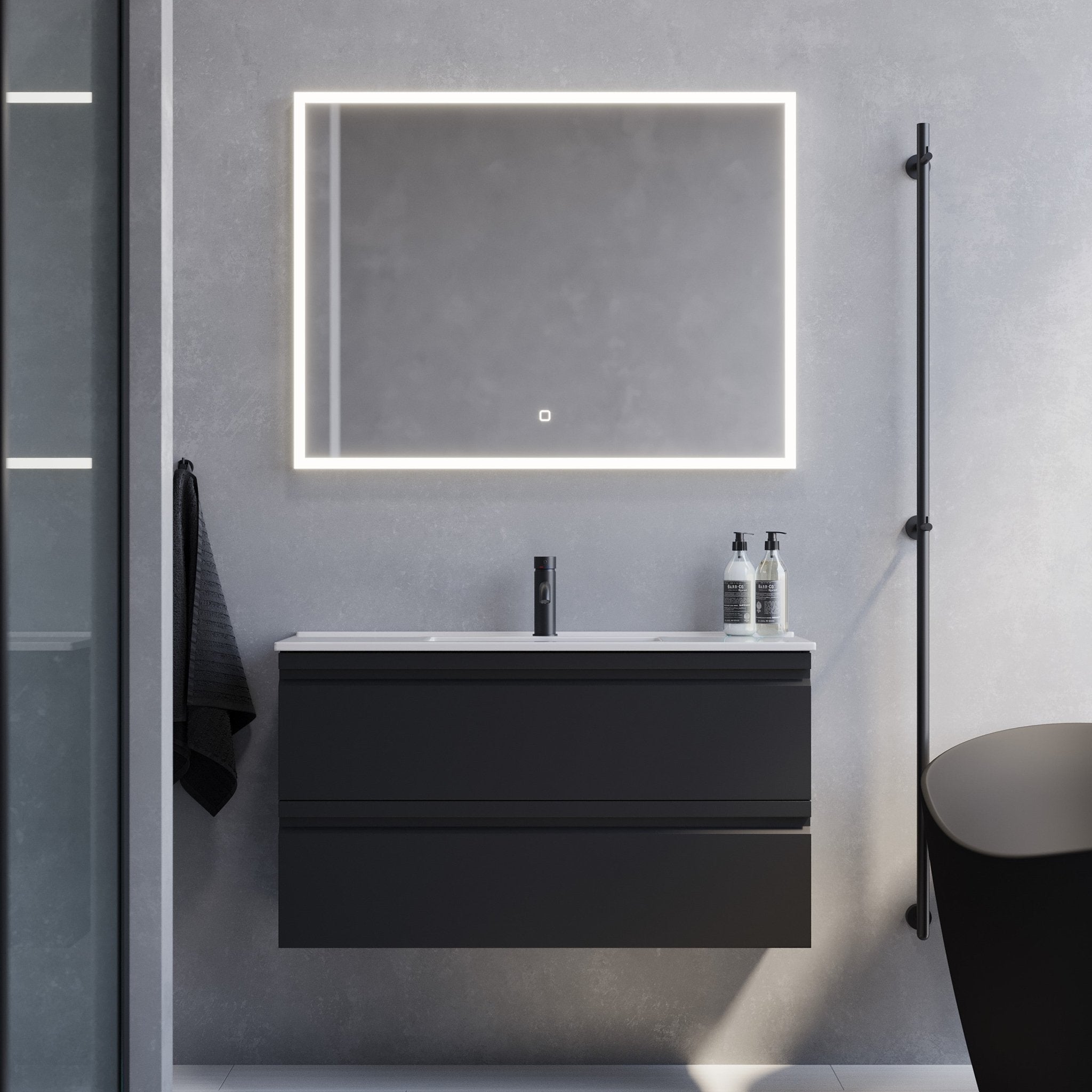 Copenhagen Slimline Badmøbelsæt M. Lillehammer Vask, Mat Sort - HomeTomato - 74-100-70-02-30 - 8595677142518