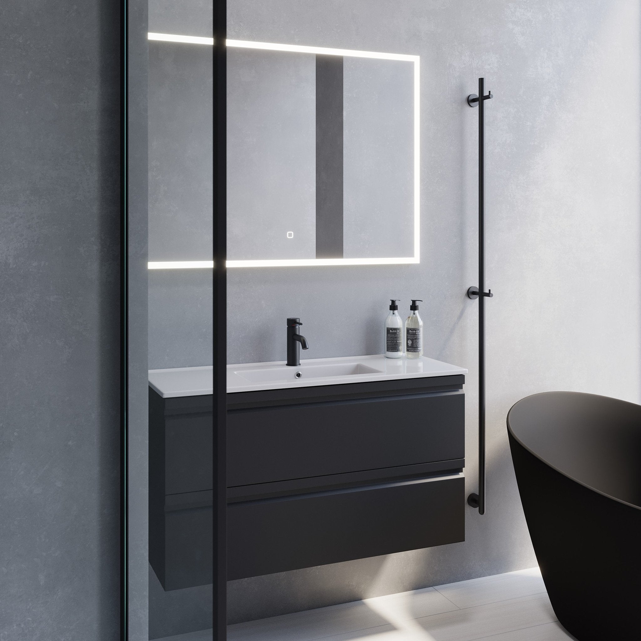 Copenhagen Slimline Badmøbelsæt M. Lillehammer Vask, Mat Sort - HomeTomato - 74-100-70-02-30 - 8595677142518