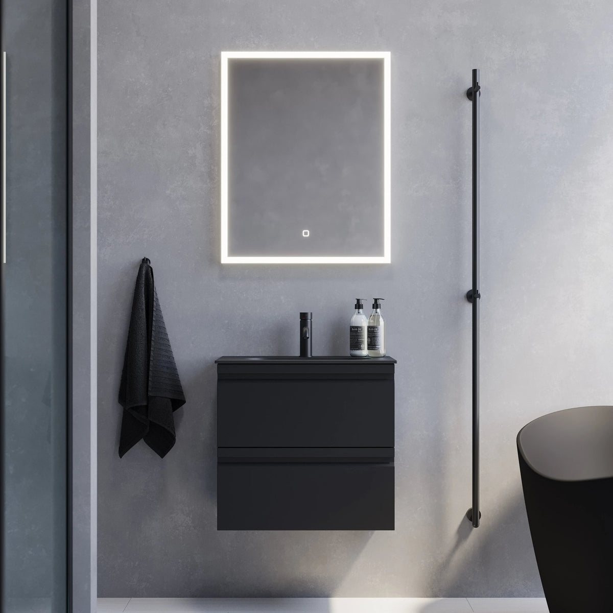 Copenhagen Slimline Badmøbelsæt M. Risinge Vask, Mat Sort - HomeTomato - 74-080-73-02-30 - 8595677142594
