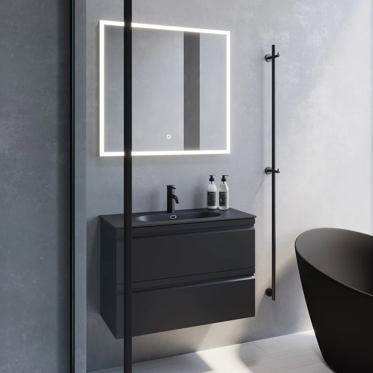 Copenhagen Slimline Badmøbelsæt M. Risinge Vask, Mat Sort - HomeTomato - 74-060-73-02-30 - 8595677142556