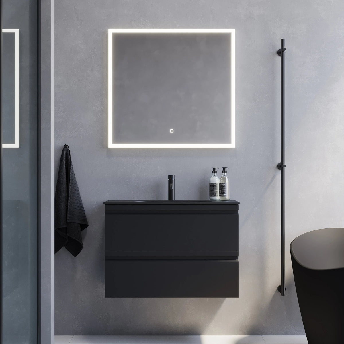 Copenhagen Slimline Badmøbelsæt M. Risinge Vask, Mat Sort - HomeTomato - 74-080-73-02-30 - 8595677142594