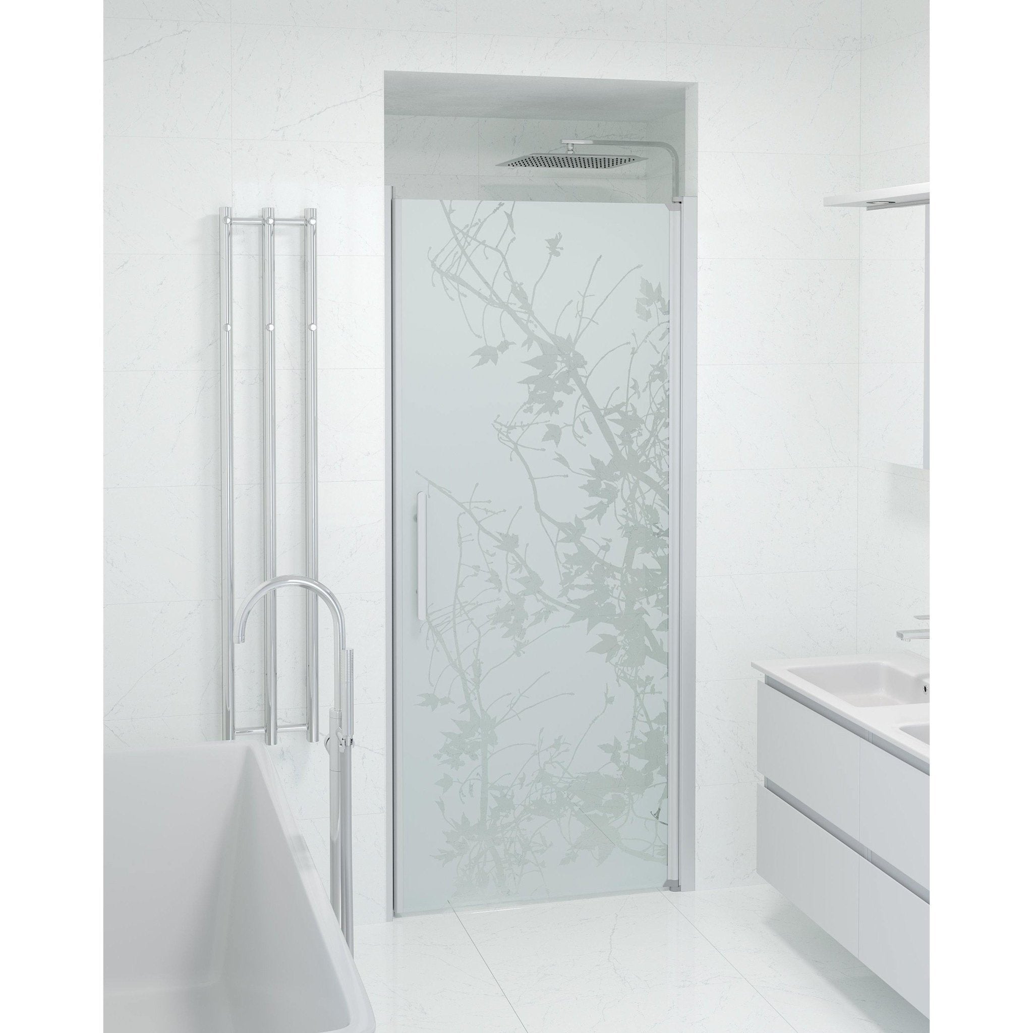 Fjäll Brusedør Til Bruseniche, Børstet Aluminium Profil, Frostet Decor Glas - HomeTomato - 38-090-02-54-00 - 8595677139266