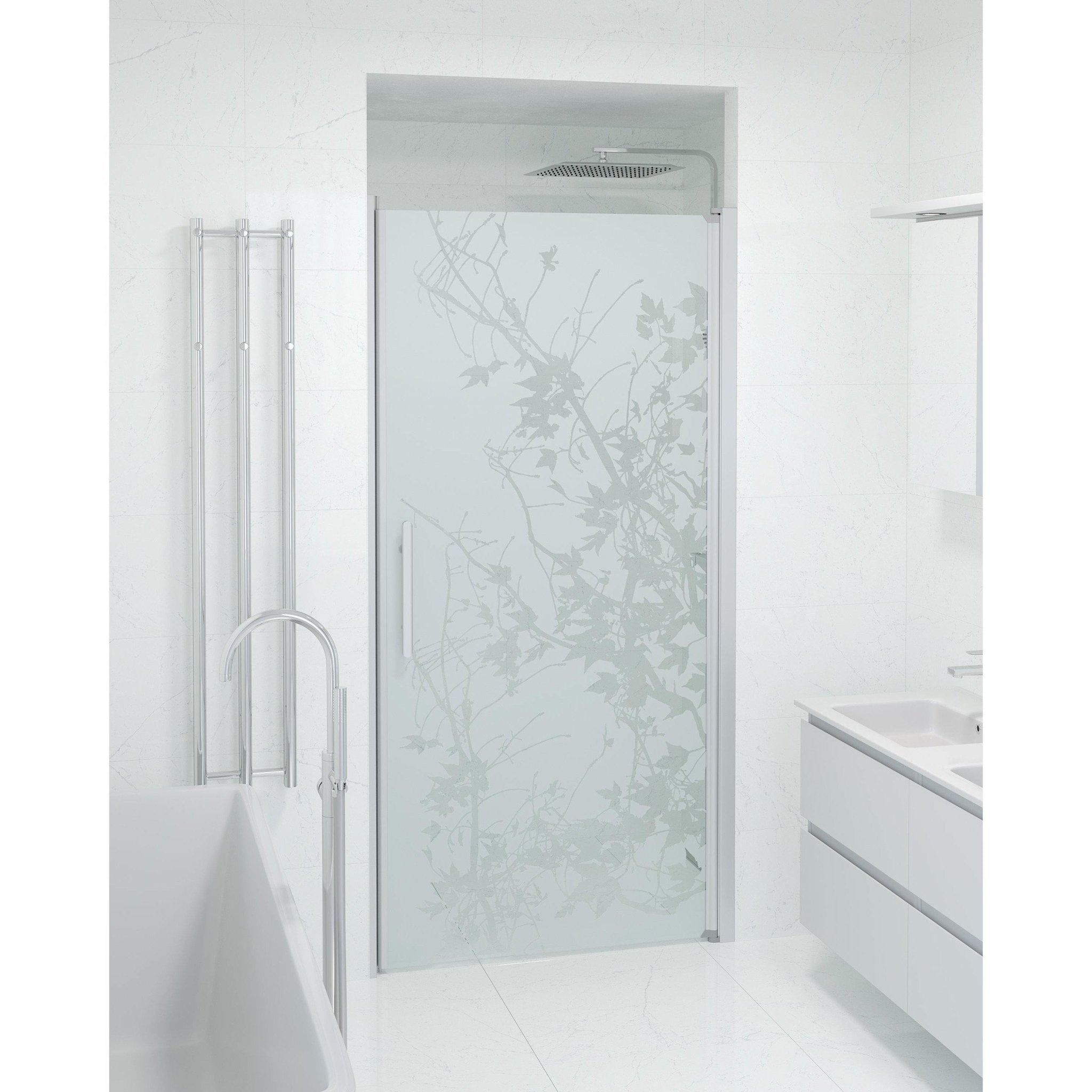 Fjäll Brusedør Til Bruseniche, Børstet Aluminium Profil, Frostet Decor Glas - HomeTomato - 38-100-02-54-00 - 8595677139389