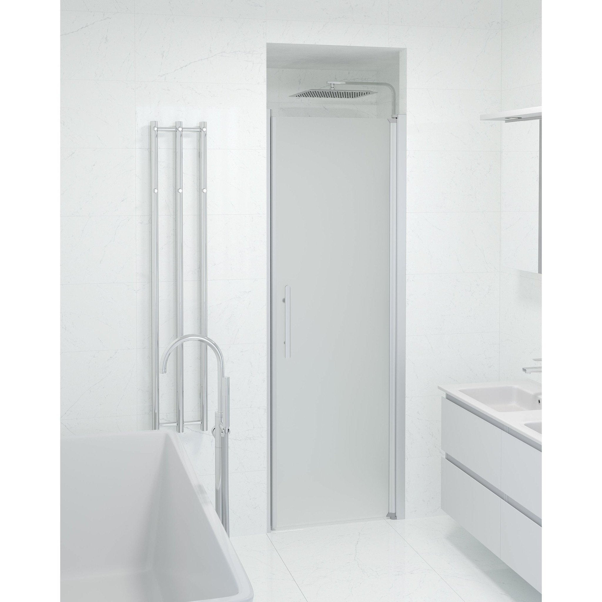 Fjäll Brusedør Til Bruseniche, Børstet Aluminium Profil, Frostet Glas - HomeTomato - 38-070-02-55-00 - 8595677139051