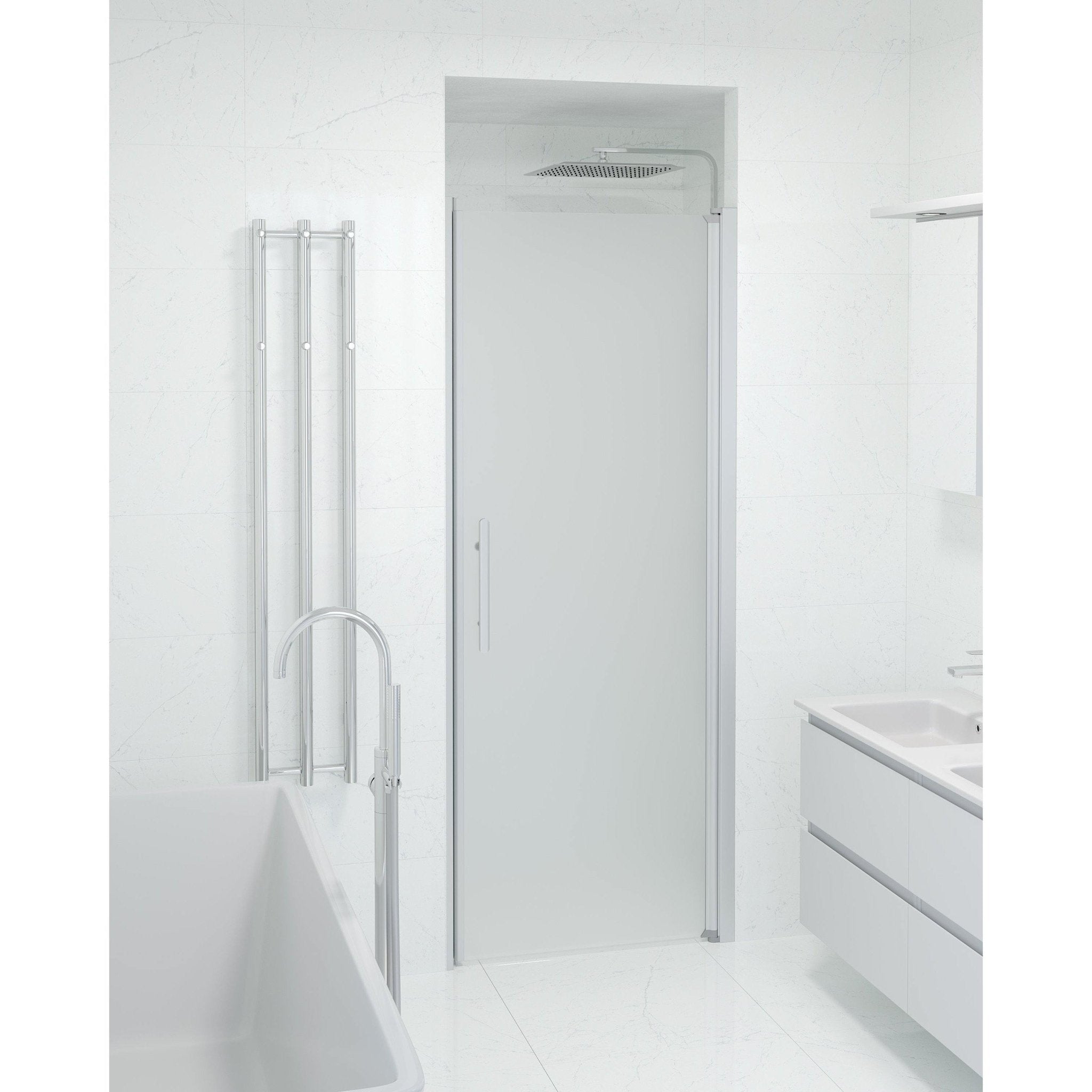 Fjäll Brusedør Til Bruseniche, Børstet Aluminium Profil, Frostet Glas - HomeTomato - 38-080-02-55-00 - 8595677139174