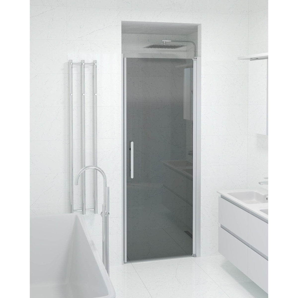 Fjäll Brusedør Til Bruseniche, Børstet Aluminium Profil, Tonet Glas - HomeTomato - 38-080-02-56-00 - 8595677139204