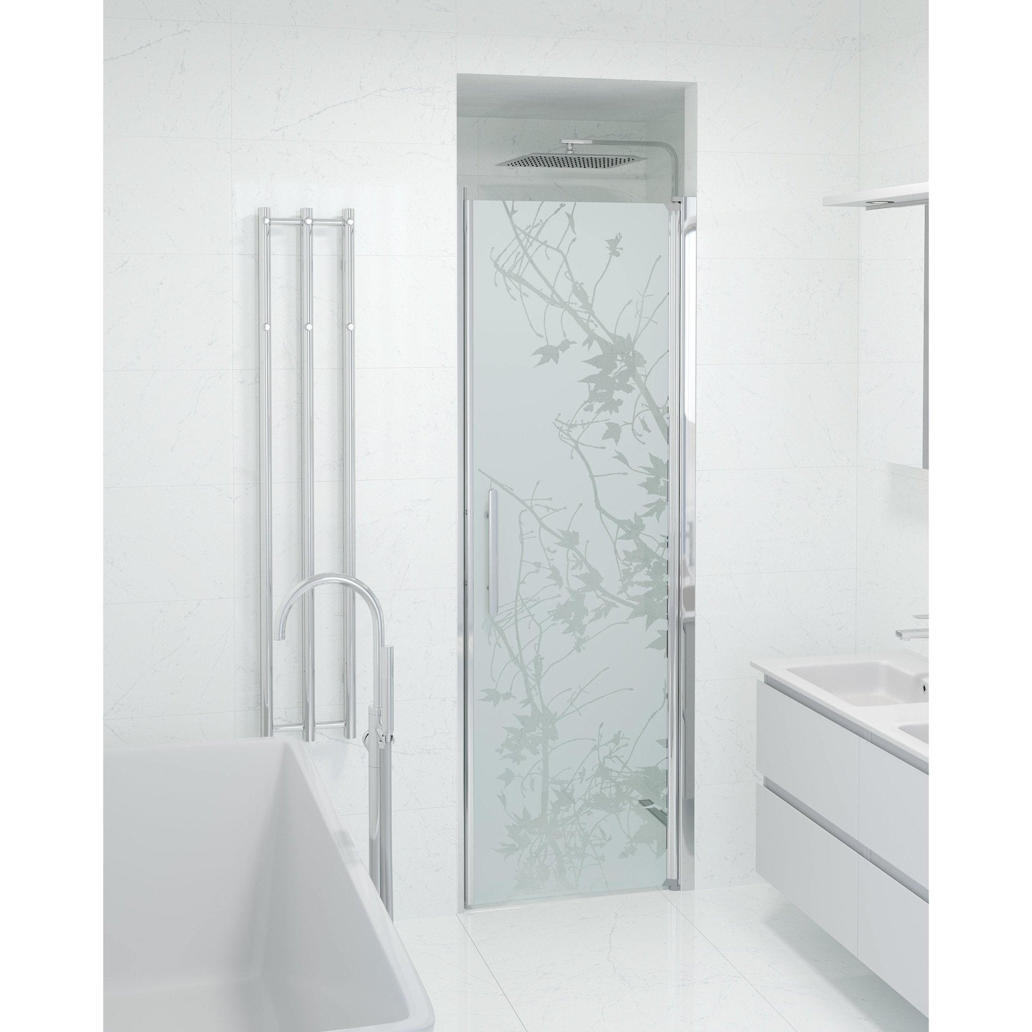 Fjäll Brusedør Til Bruseniche, Krom Profil, Frostet Decor Glas - HomeTomato - 38-070-00-54-00 - 8595677139013