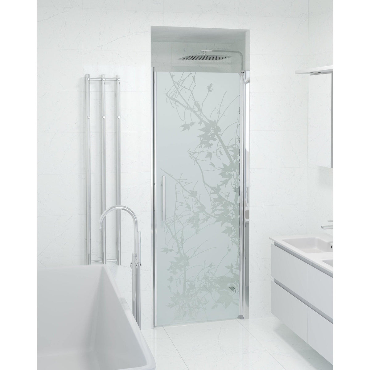 Fjäll Brusedør Til Bruseniche, Krom Profil, Frostet Decor Glas - HomeTomato - 38-100-01-54-00 -