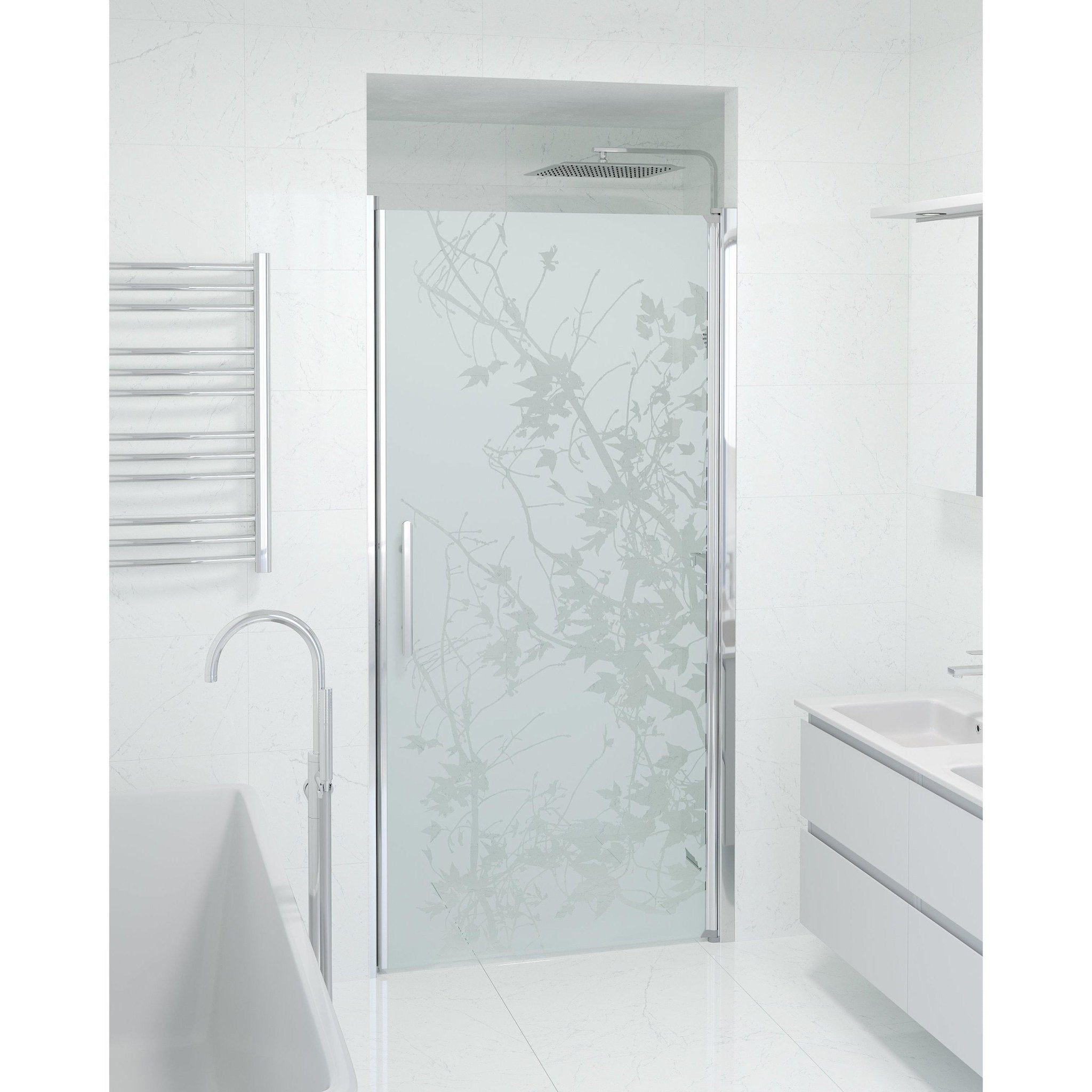 Fjäll Brusedør Til Bruseniche, Krom Profil, Frostet Decor Glas - HomeTomato - 38-100-01-54-00 -