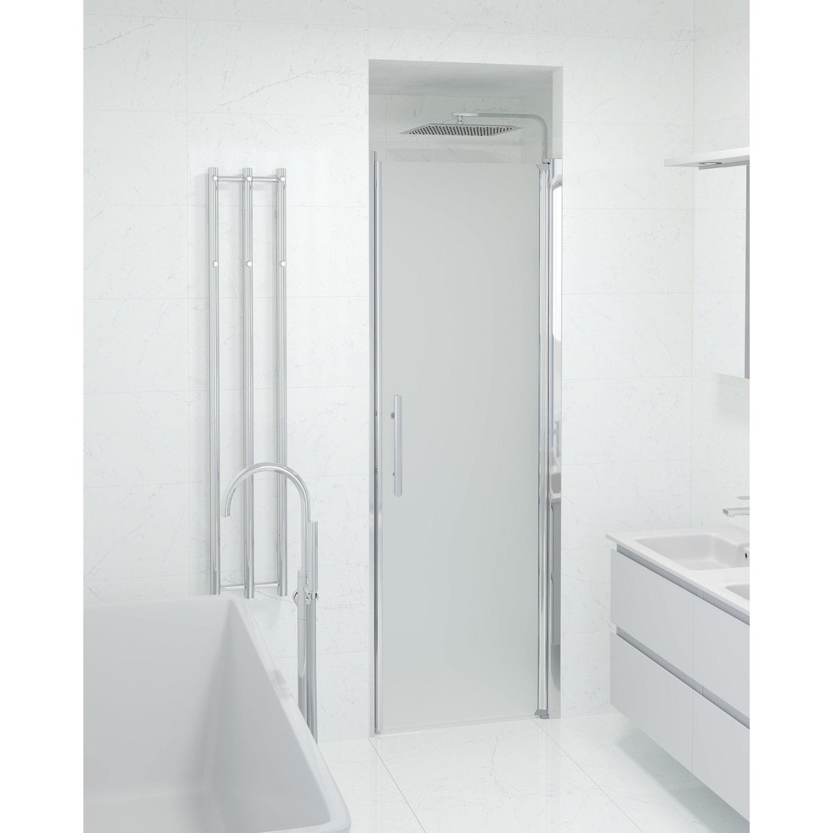 Fjäll Brusedør Til Bruseniche, Krom Profil, Frostet Glas - HomeTomato - 38-100-01-55-00 - 8595677139402