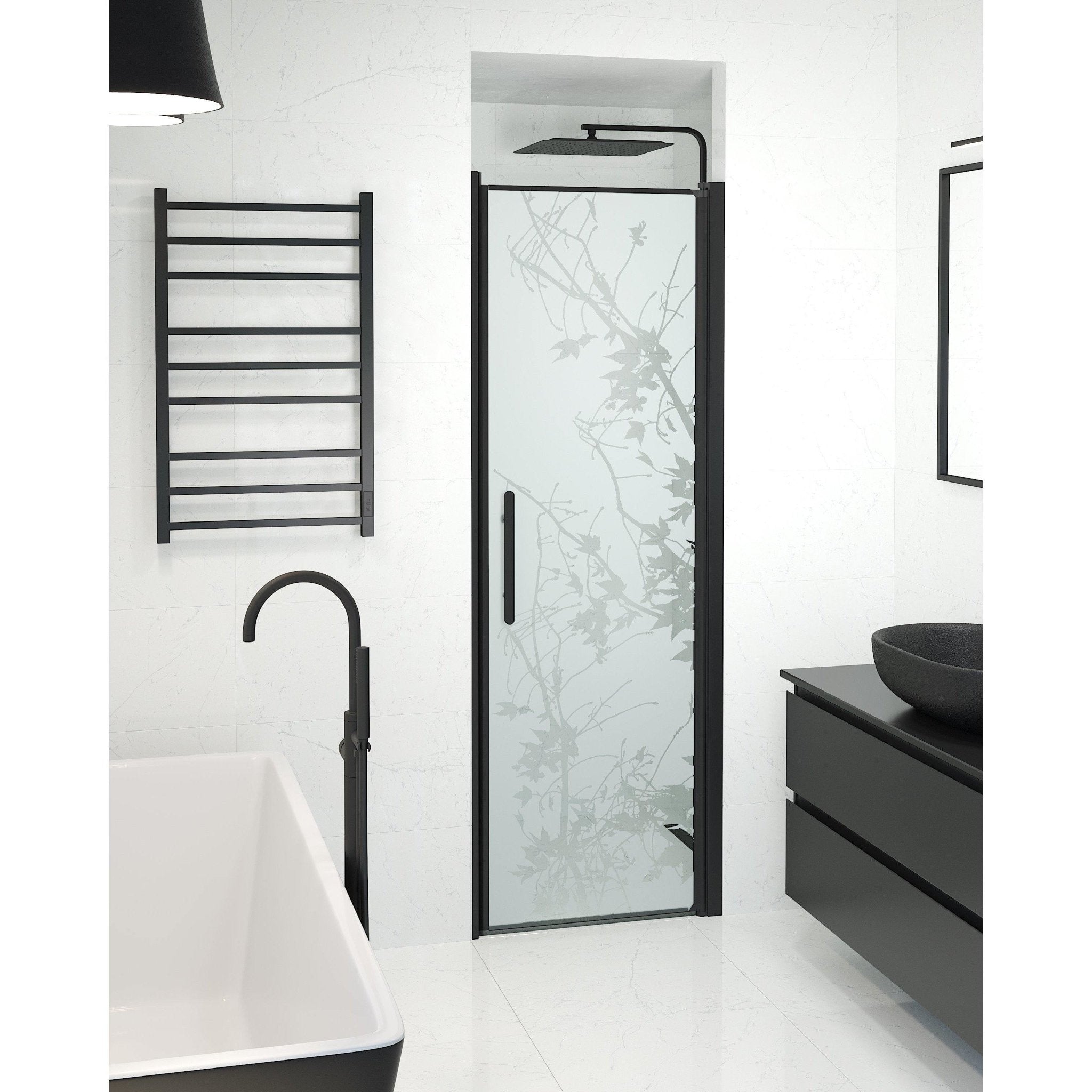 Fjäll Brusedør Til Bruseniche, Sort Profil, Frostet Decor Glas - HomeTomato - 38-070-02-54-00 - 8595677139006