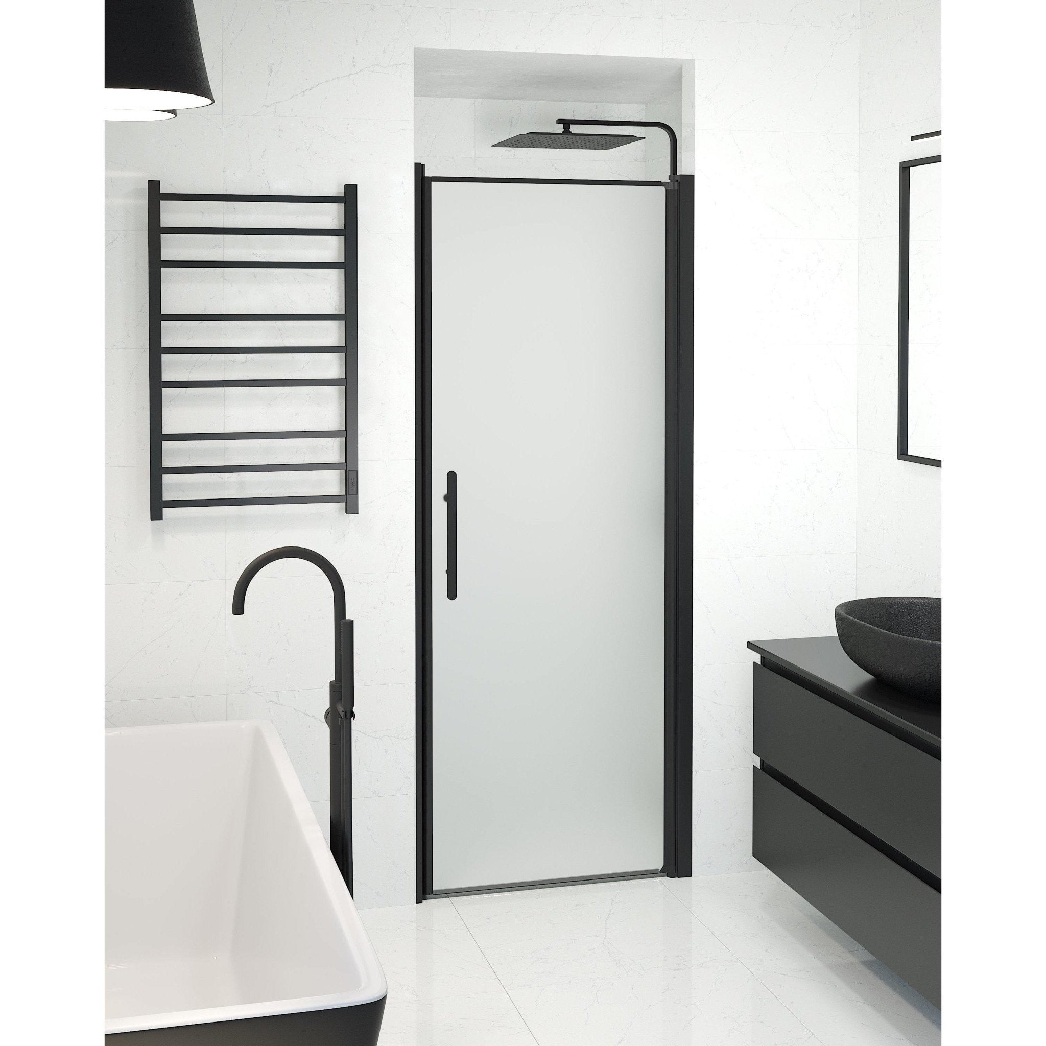 Fjäll Brusedør Til Bruseniche, Sort Profil, Frostet Glas - HomeTomato - 38-080-00-55-00 - 8595677139150