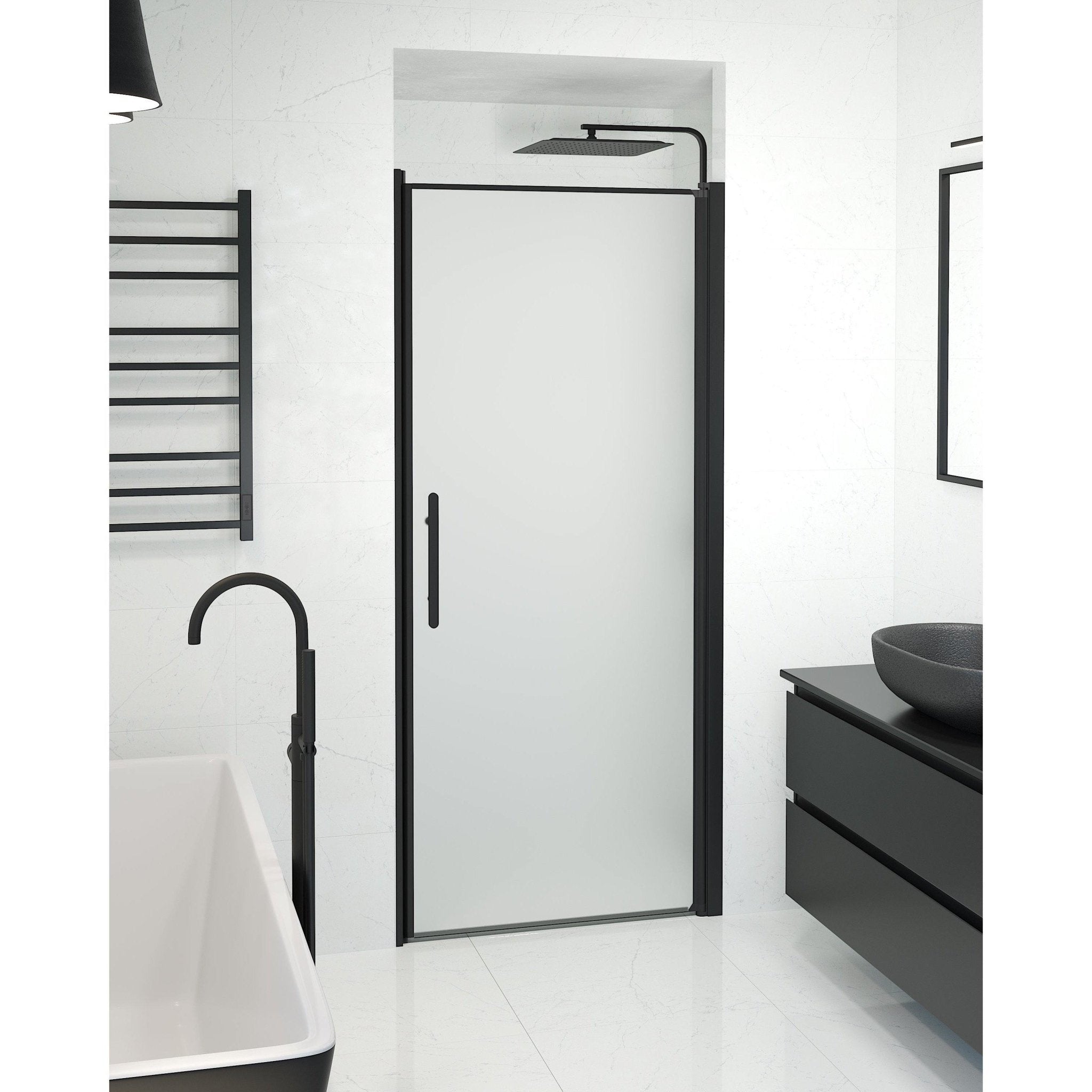 Fjäll Brusedør Til Bruseniche, Sort Profil, Frostet Glas - HomeTomato - 38-090-00-55-00 - 8595677139273