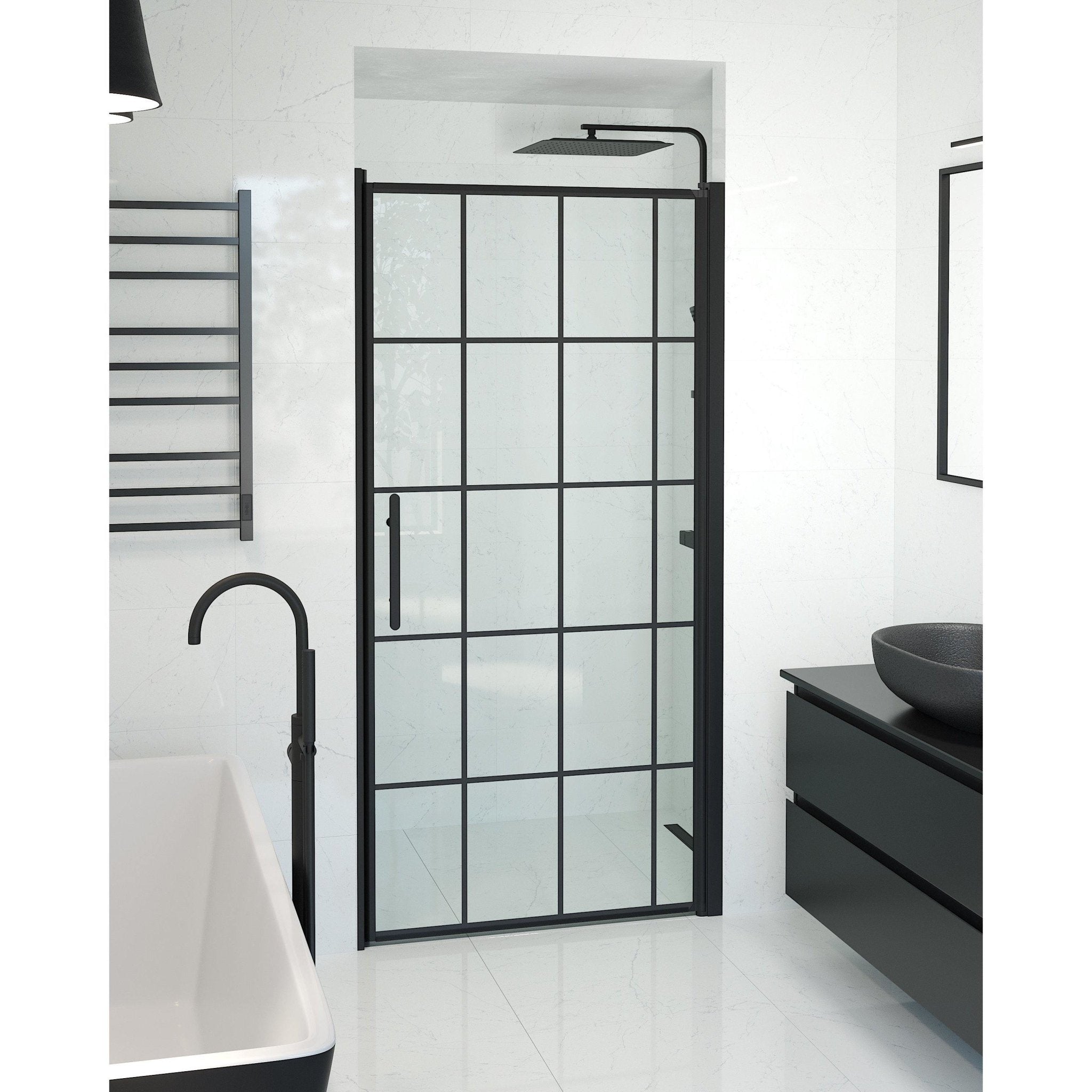 Fjäll Brusedør Til Bruseniche, Sort Profil, Klar Glas Med Sprosser - HomeTomato - 38-100-00-59-00 - 8595677138962