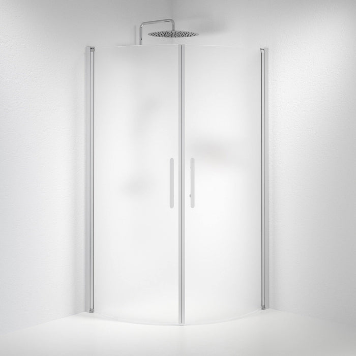 Fjäll Brusehjørne, Buet, Børstet Aluminium Profil, Frostet Glas - HomeTomato - 35-101-67-55-00 - 8595677120165