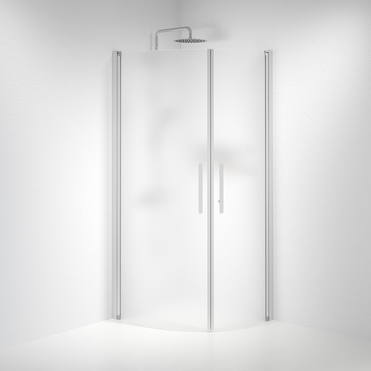 Fjäll Brusehjørne, Buet, Børstet Aluminium Profil, Frostet Glas - HomeTomato - 35-701-67-55-00 - 8595677119084