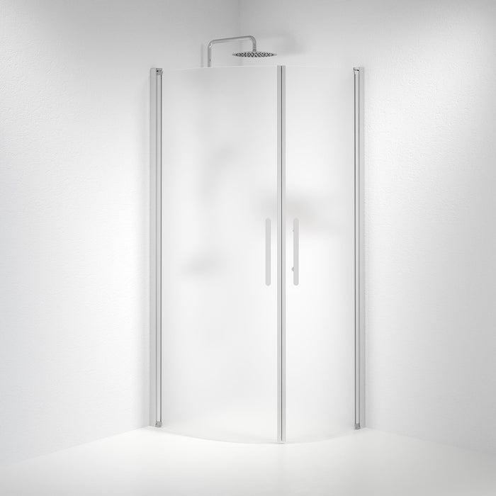 Fjäll Brusehjørne, Buet, Børstet Aluminium Profil, Frostet Glas - HomeTomato - 35-701-67-55-00 - 8595677119084