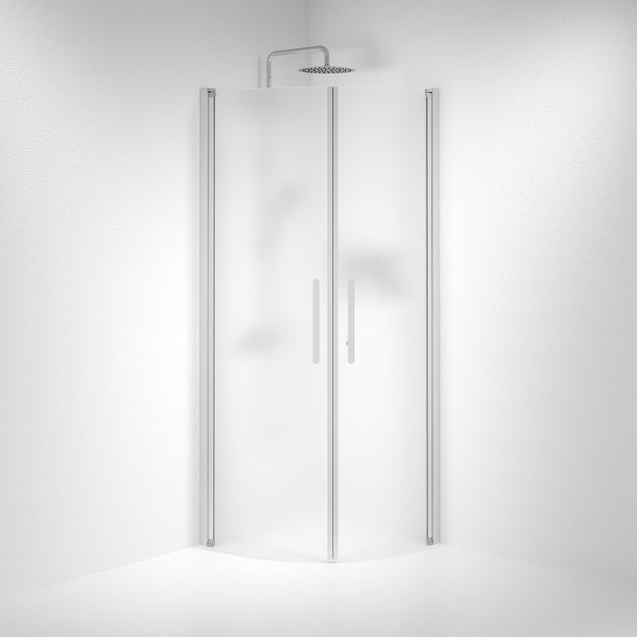 Fjäll Brusehjørne, Buet, Børstet Aluminium Profil, Frostet Glas - HomeTomato - 35-708-67-55-00 - 8595677119206