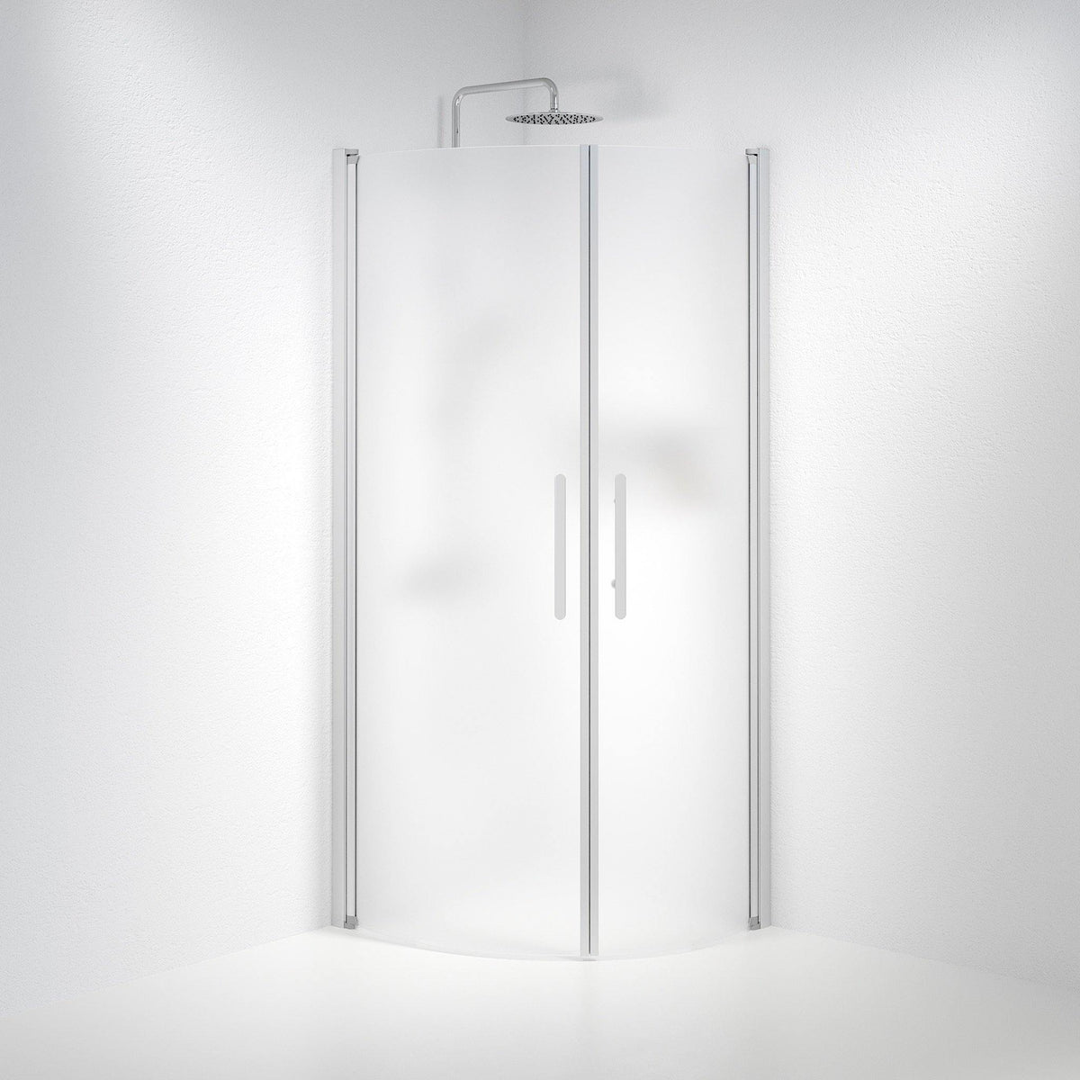 Fjäll Brusehjørne, Buet, Børstet Aluminium Profil, Frostet Glas - HomeTomato - 35-709-67-55-00 - 8595677119329