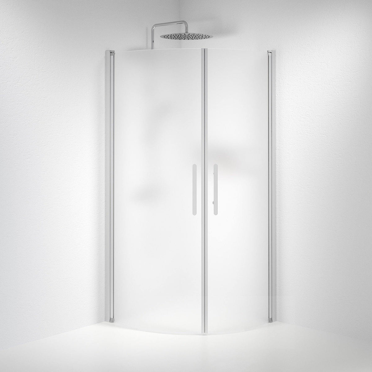 Fjäll Brusehjørne, Buet, Børstet Aluminium Profil, Frostet Glas - HomeTomato - 35-801-67-55-00 - 8595677119442