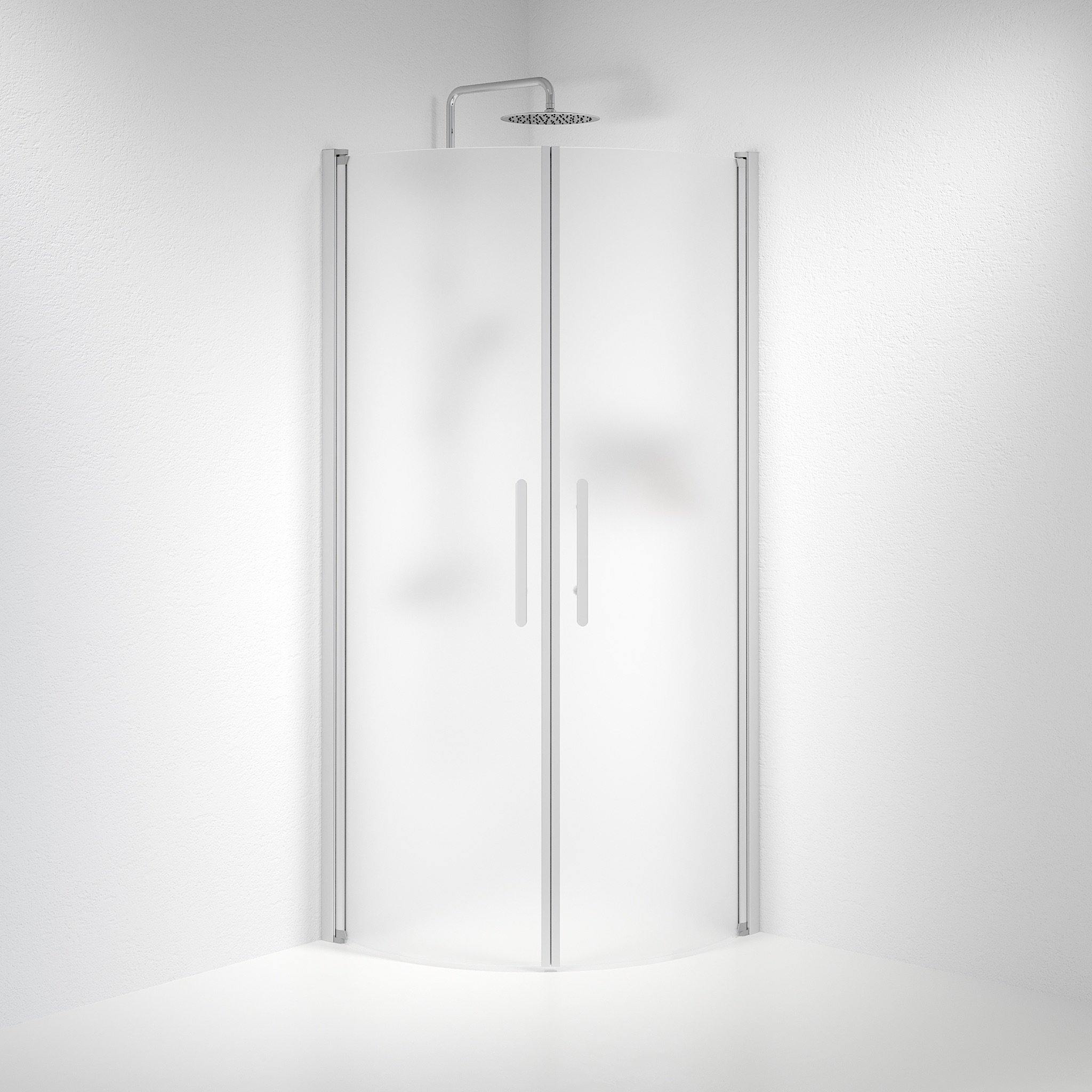 Fjäll Brusehjørne, Buet, Børstet Aluminium Profil, Frostet Glas - HomeTomato - 35-808-67-55-00 - 8595677119565