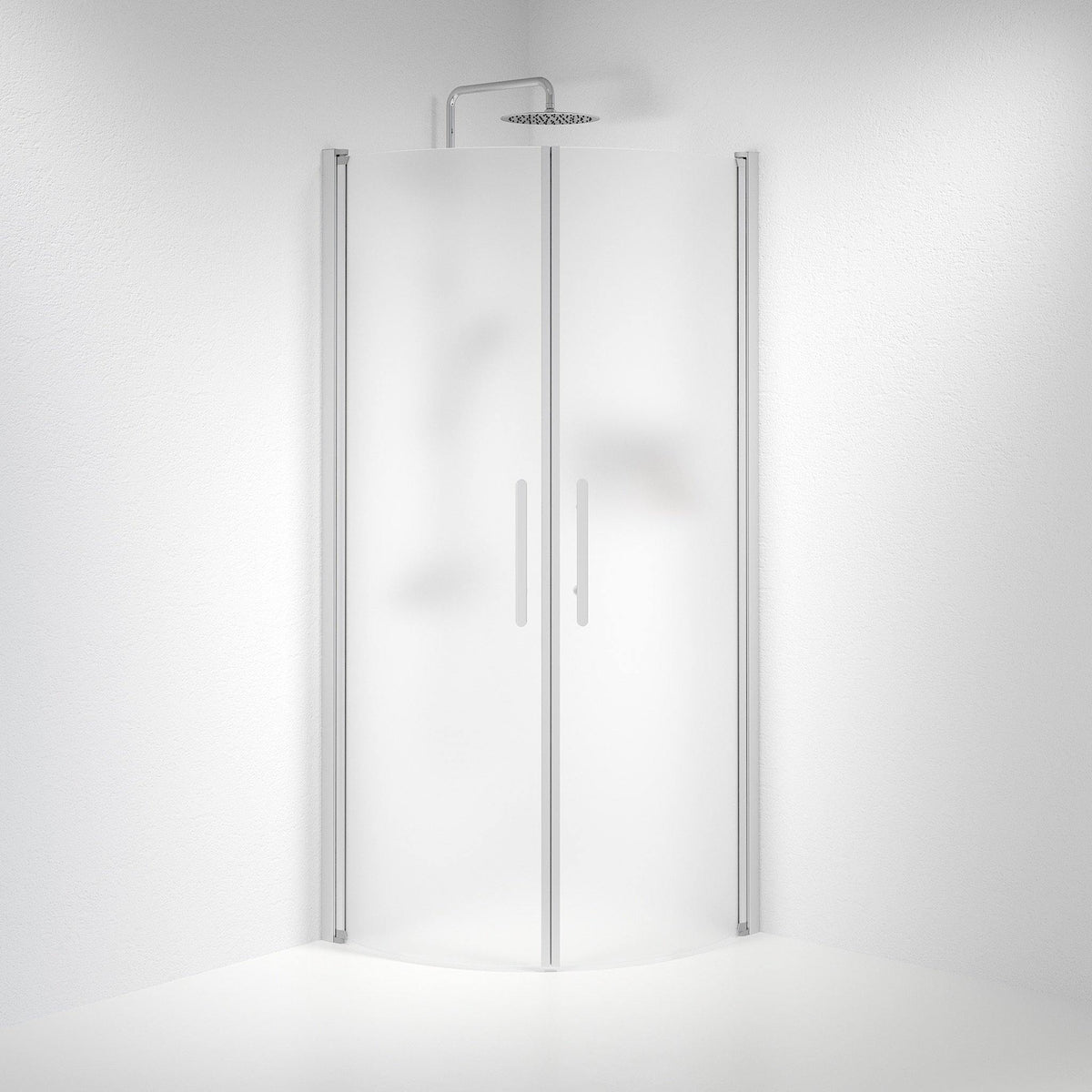 Fjäll Brusehjørne, Buet, Børstet Aluminium Profil, Frostet Glas - HomeTomato - 35-808-67-55-00 - 8595677119565