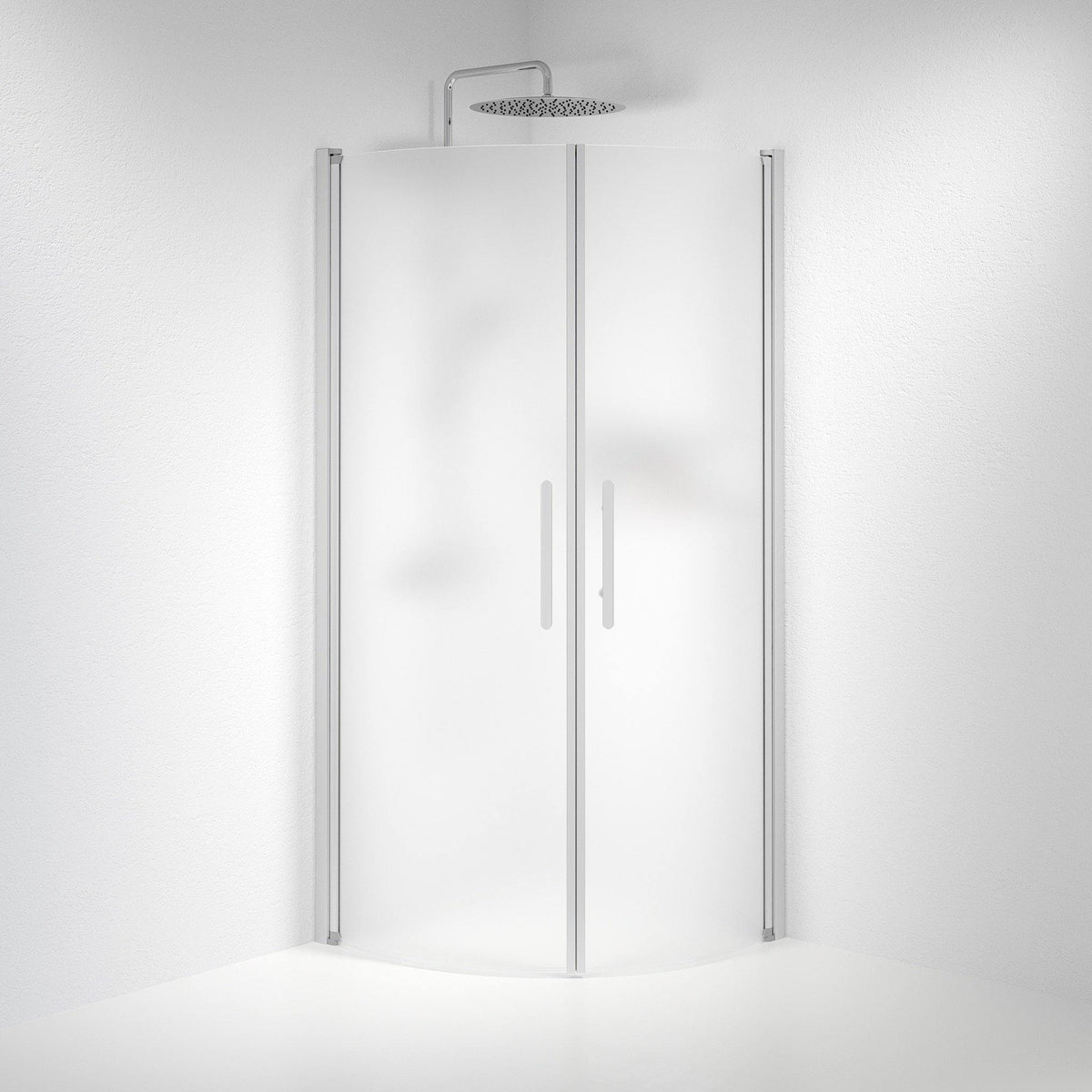 Fjäll Brusehjørne, Buet, Børstet Aluminium Profil, Frostet Glas - HomeTomato - 35-809-67-55-00 - 8595677119787