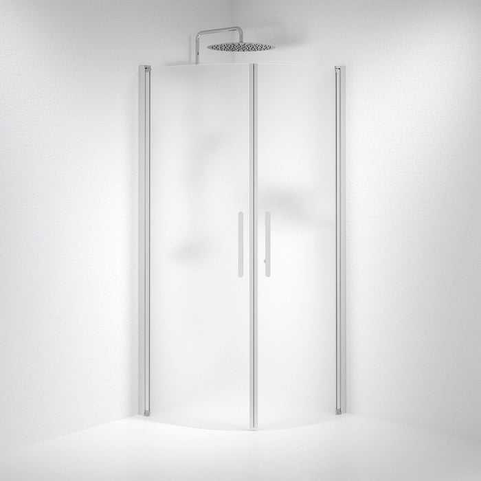 Fjäll Brusehjørne, Buet, Børstet Aluminium Profil, Frostet Glas - HomeTomato - 35-809-67-55-00 - 8595677119787