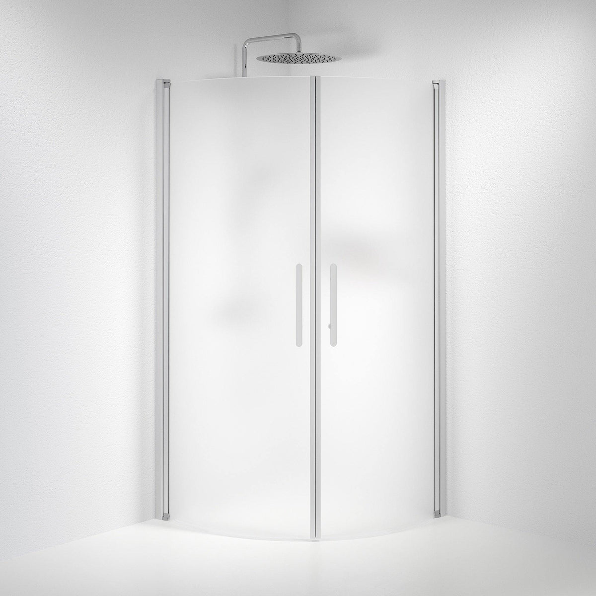 Fjäll Brusehjørne, Buet, Børstet Aluminium Profil, Frostet Glas - HomeTomato - 35-901-67-55-00 - 8595677120042