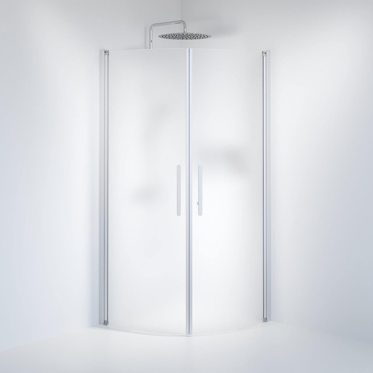 Fjäll Brusehjørne, Buet, Børstet Aluminium Profil, Frostet Glas - HomeTomato - 35-909-67-55-00 - 8595677119923