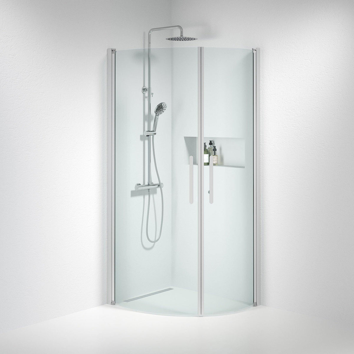 Fjäll Brusehjørne, Buet, Børstet Aluminium Profil, Klar Glas - HomeTomato - 35-701-67-50-00 - 8595677119060
