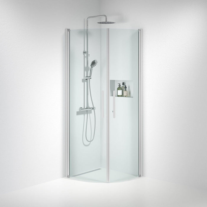 Fjäll Brusehjørne, Buet, Børstet Aluminium Profil, Klar Glas - HomeTomato - 35-708-67-50-00 - 8595677119183