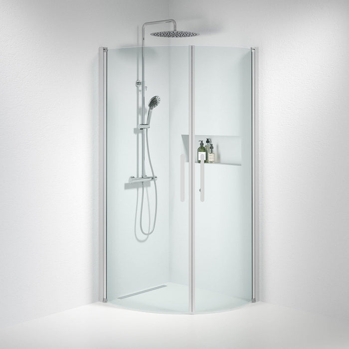 Fjäll Brusehjørne, Buet, Børstet Aluminium Profil, Klar Glas - HomeTomato - 35-801-67-50-00 - 8595677119428