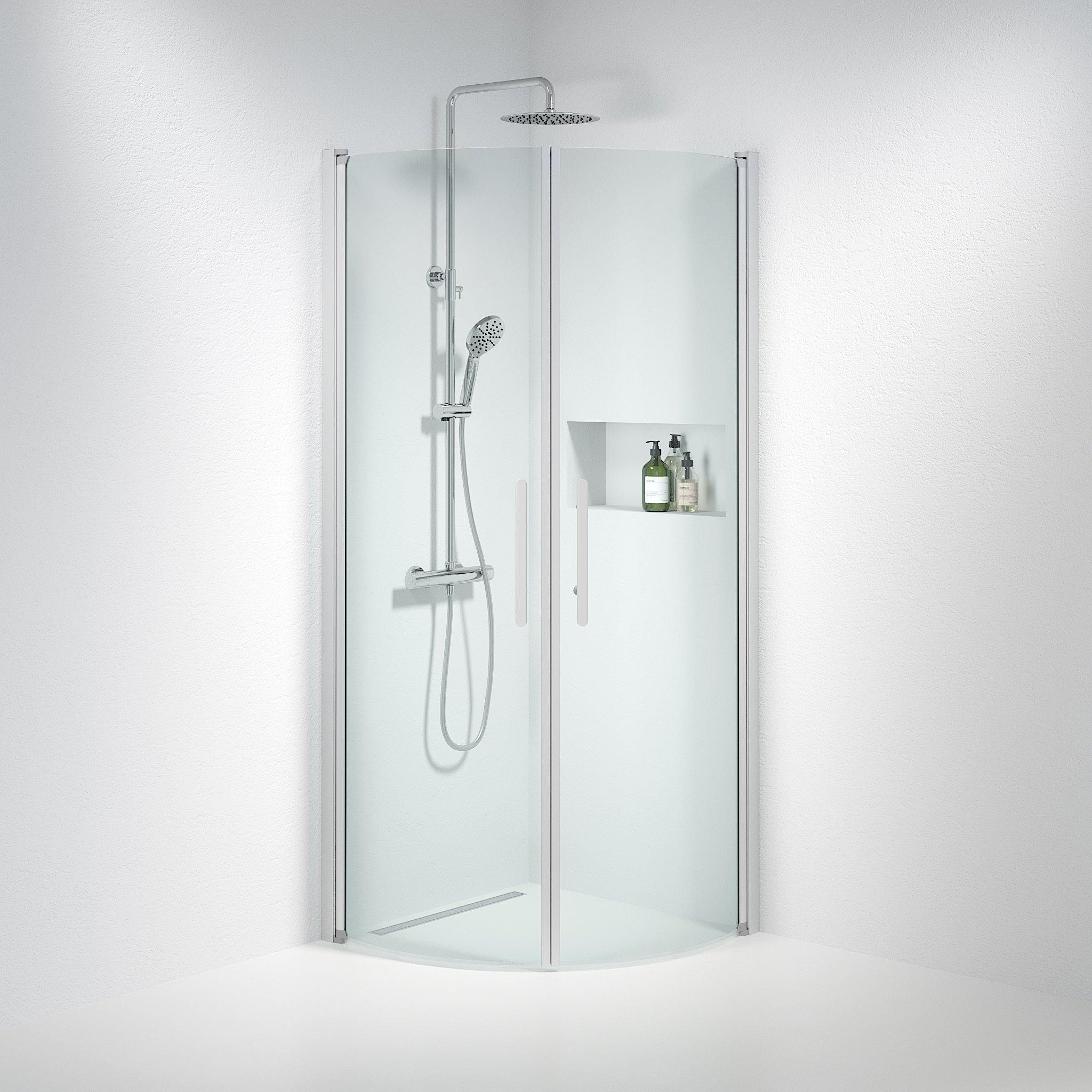 Fjäll Brusehjørne, Buet, Børstet Aluminium Profil, Klar Glas - HomeTomato - 35-808-67-50-00 - 8595677119541