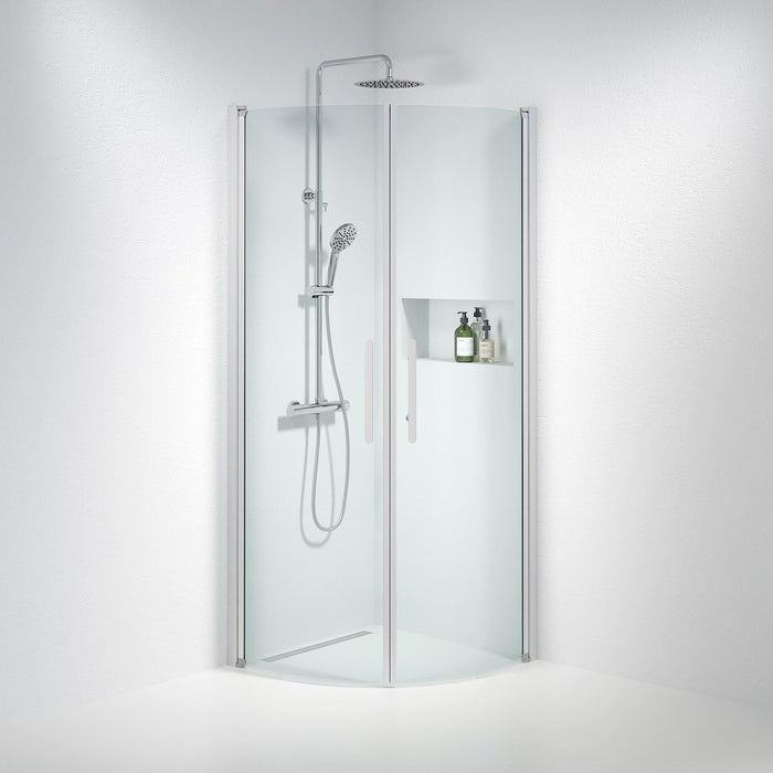 Fjäll Brusehjørne, Buet, Børstet Aluminium Profil, Klar Glas - HomeTomato - 35-808-67-50-00 - 8595677119541