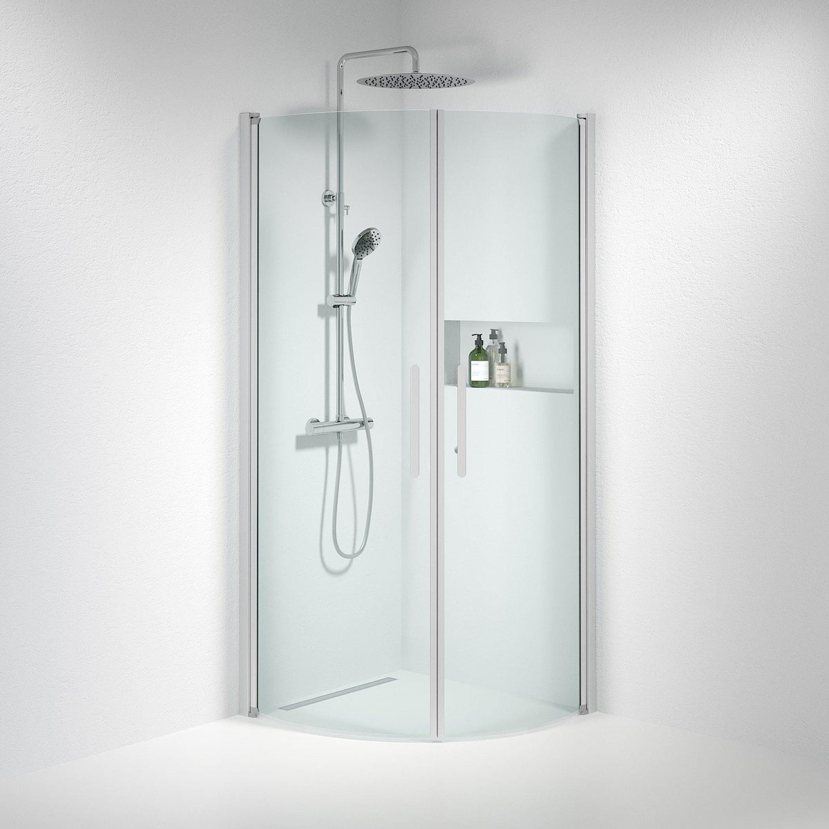 Fjäll Brusehjørne, Buet, Børstet Aluminium Profil, Klar Glas - HomeTomato - 35-809-67-50-00 - 8595677119749