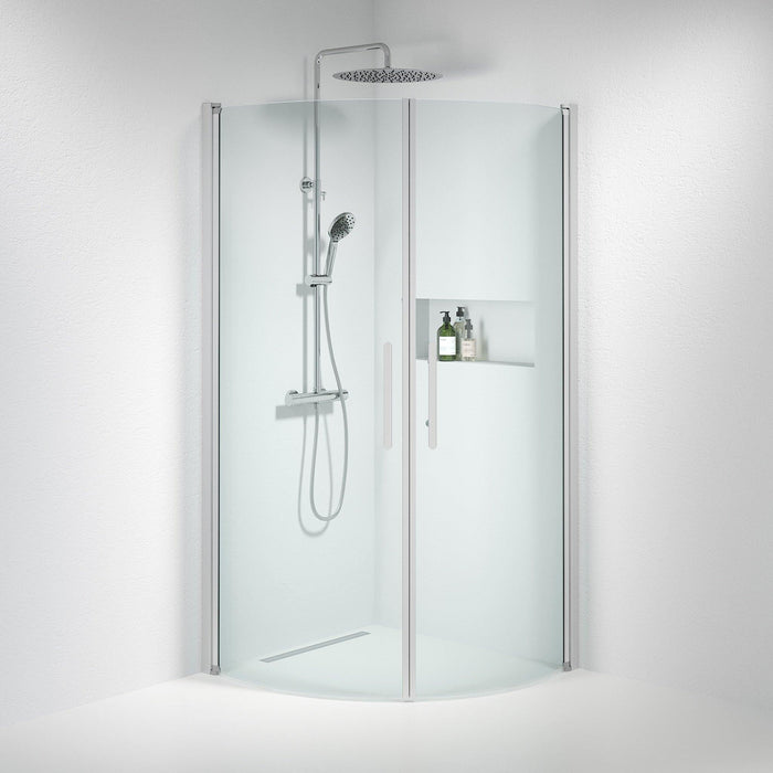 Fjäll Brusehjørne, Buet, Børstet Aluminium Profil, Klar Glas - HomeTomato - 35-901-67-50-00 - 8595677120028